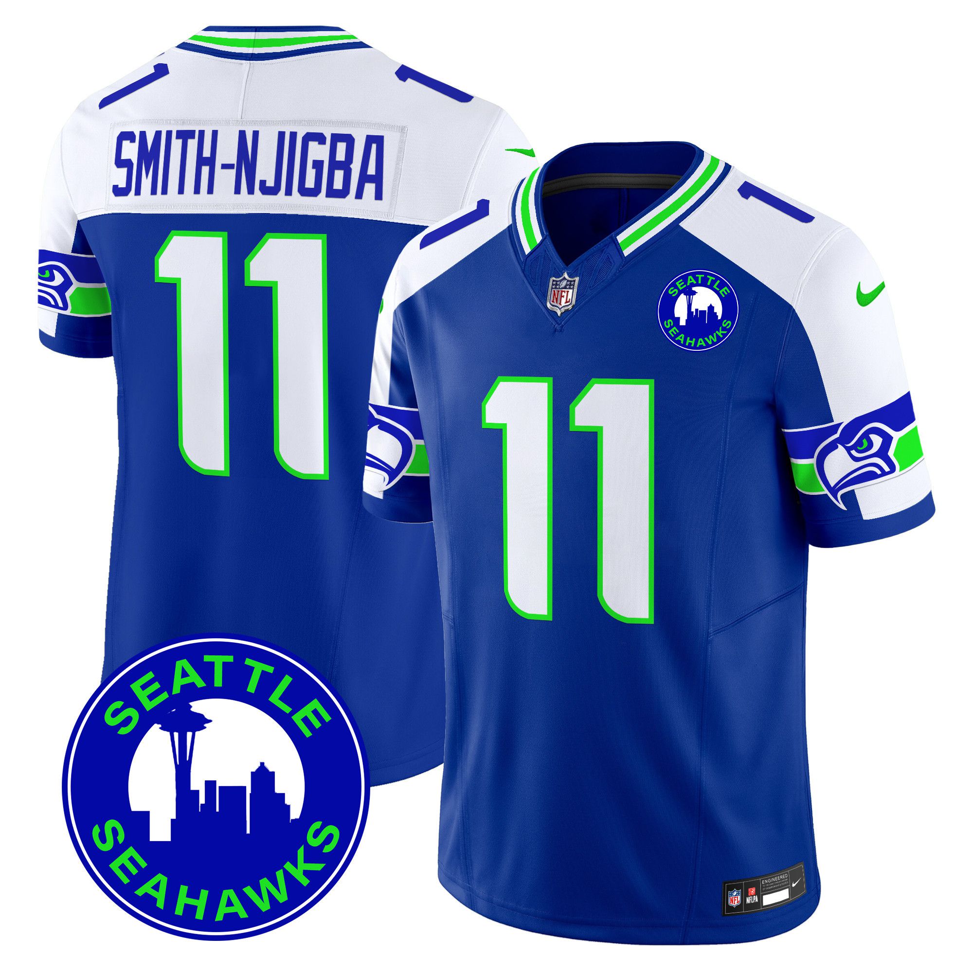 Men Seattle Seahawks 11 Smith-Njigba Blue 2024 Nike City Patch Vapor Limited NFL Jersey